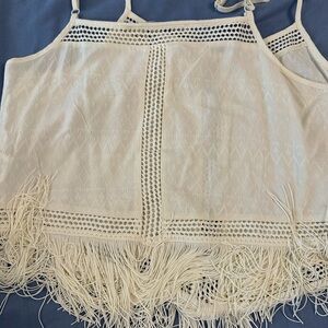 Idyllwind Cream Crochet Tank with Fringe